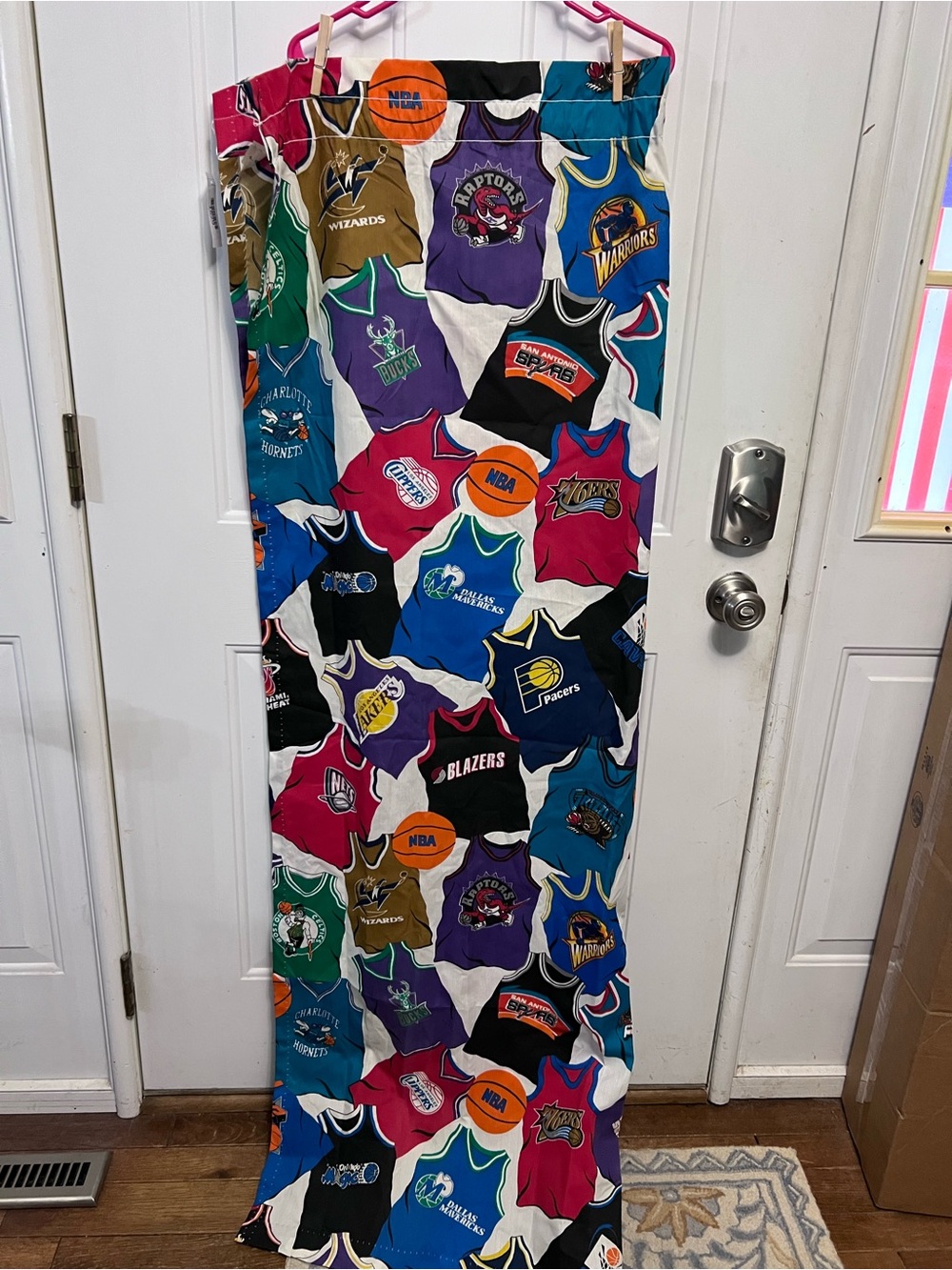 Vintage 90s NBA Team Basketball Curtains 3 Panels 84x63 Made USA Tie Backs